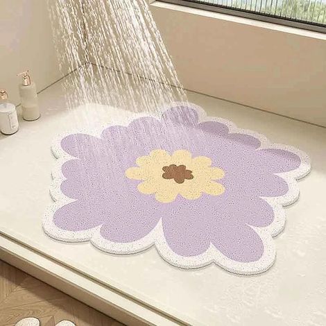 Tapis de douche rond en PVC Loofah antidérapant 50cm violet (1/5)