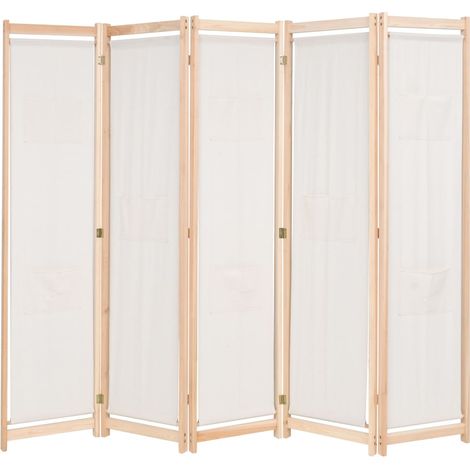 5-teiliger Raumteiler Creme 200 x 170 x 4 cm Stoff