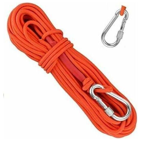 Braided Polypropylene Rope 20M Climbing Ropes with Carabiner UV Protection Anti-Mildew Anti-Corrosion Multifunctional for Fishing Mountaineering Camping Rescue Hiking - Orange (1/5)