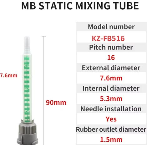(KZ-FB516, lot de 20) Embout mélangeur pour colle époxy, pistolet applicateur de résine, 50 ml (ratio 1:1 et 2:1). (1/4)