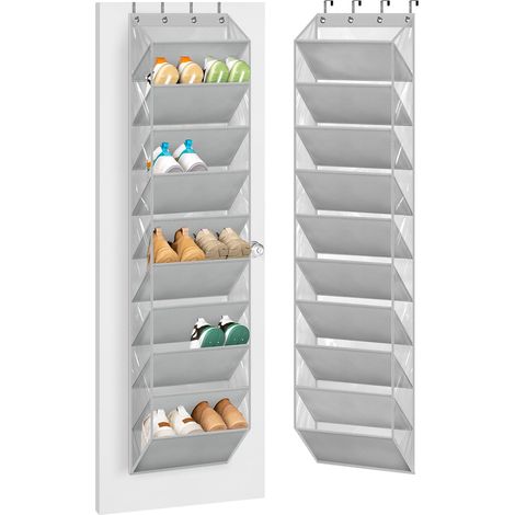 Organiseur à chaussures à 10 niveaux, robuste, avec grandes poches profondes, pour placard, rangement mural, pour dortoir et porte étroite (1/5)