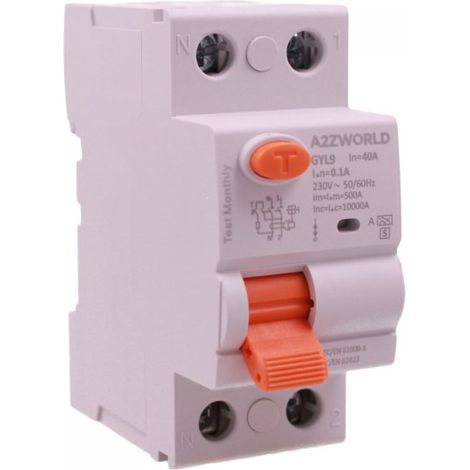 RCCB Interruttore Differenziale Selettivo Tipo S Classe A 100mA/0.1A 1P+N 2M 10kA AC 230V IP20, GYL9, Corrente Disponibili 40A 63A (40A)
