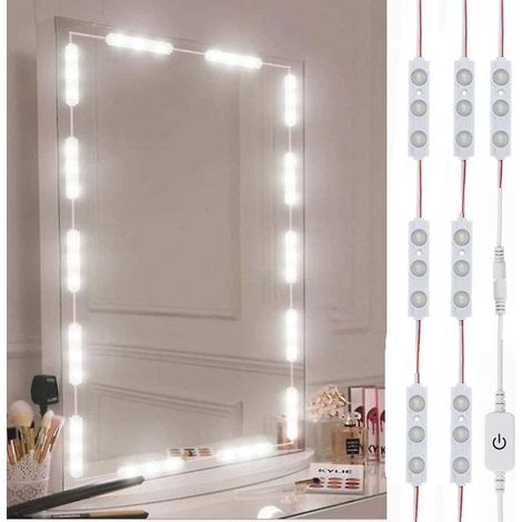 Miroir lumineux LED pour maquillage, lampe de coiffure style Hollywood, 10 ampoules LED blanches ultra-brillantes, variateur tactile, éclairage de table pour vanity, pack de 1 (1/5)
