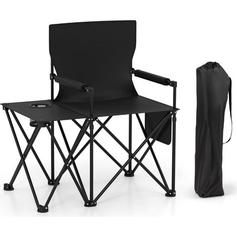 Set di 2 sedie da campeggio pieghevoli con tavolo integrato portabicchieri braccioli imbottiti design Oxford nero 200012414