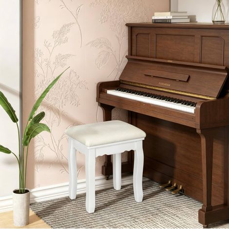 Taburete de tocador 38x28,5x45 cm blanco, asiento acolchado de terciopelo, madera MEUBLIV (1/4)