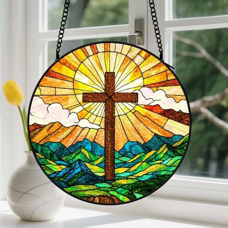 Capteur de Soleil en Vitrail Décoration Spirituelle pour Maison 9cm (1/4)