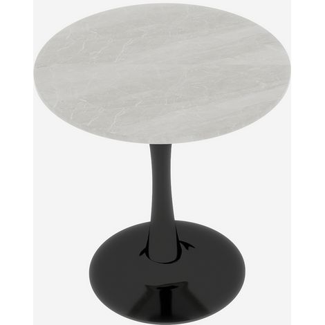 Table basse ronde en marbre noir veiné blanc 70 cm, style milieu du siècle, pour 2 à 4 personnes (1/5)