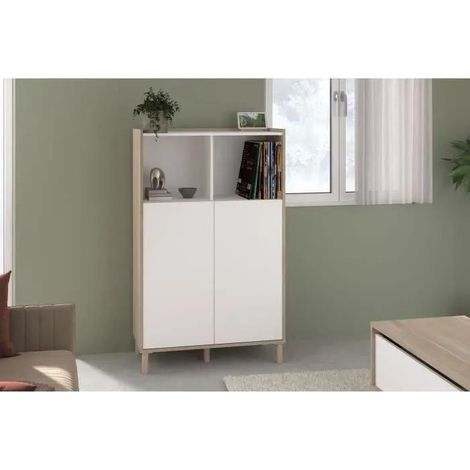 Parisot Morphos Hochkommode weiß und Eiche 83,7x40x135 cm