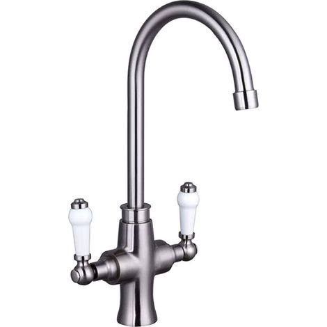 Nuie Sarani Kitchen Sink Mixer Tap Dual Handle - Brushed Nickel (1/2)
