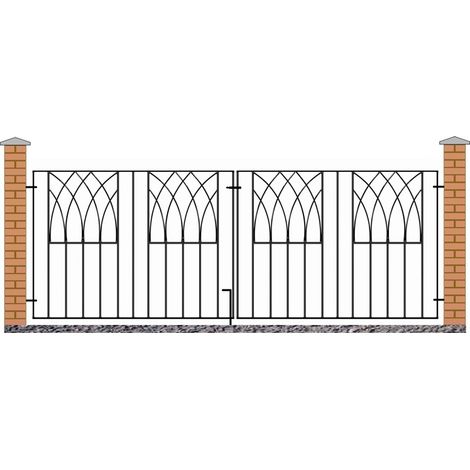 Abbey Modern Double Driveway Gate - Solid Steel - Fits Gap of 2413 mm x 812 mm High - Electro Galvanised/Black Powder Coated