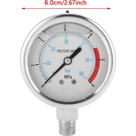 0–60 bar 0–6 MPa 1/4" NPT 60 mm Manometer für Luft-, Hydraulik- und Wasserdruck (1/5)