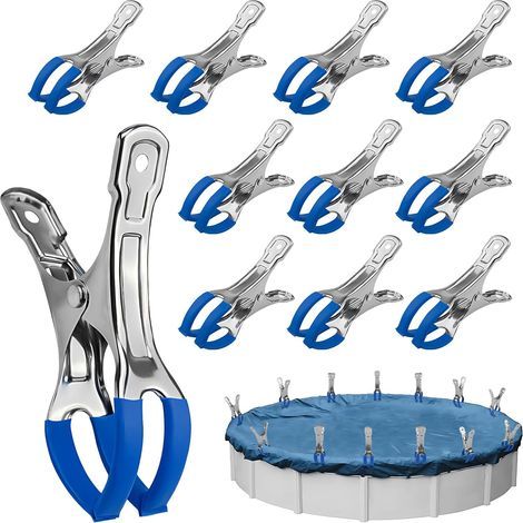 10 Pinces de Fixation pour Bâche de Piscine en Acier Inoxydable, Pinces pour Protection Piscines Hors Sol, Clips à Forte Tension Attache Bache Piscine pour Couverture de Piscine (1/5)