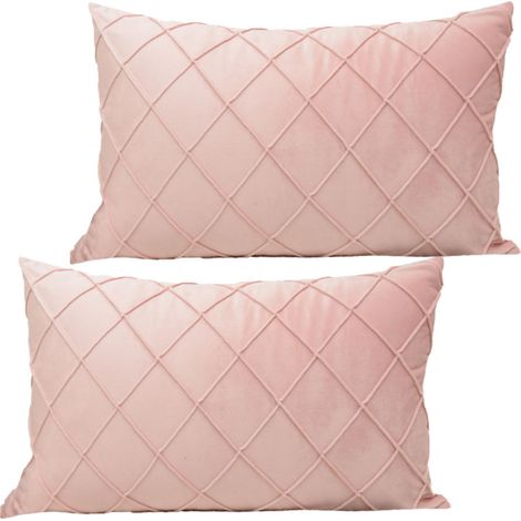 Deux taies d'oreiller rectangulaires unies, à rayures simples. (1/4)
