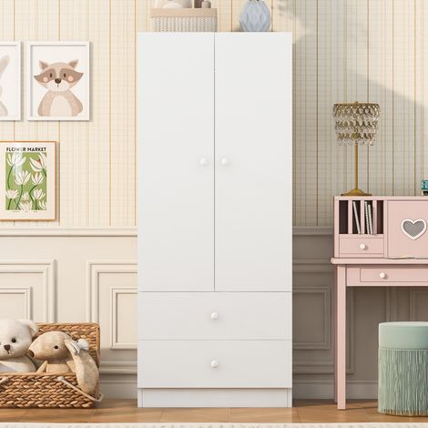 Armadio singolo 70 × 40 × 170 cm, con due cassetti, in design color block, bianco (1/5)