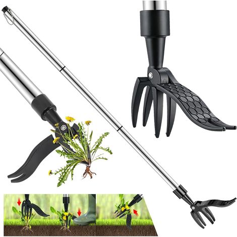 1 - Désherbeur Manuel - Arrache-Mauvaises Herbes - Poignée En Aluminium Et Griffes Inox - Pour Jardin Et Allées - Argent - 100x15cm