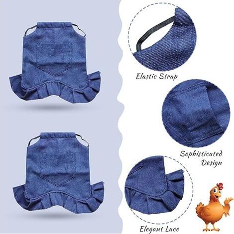 3PCS Ss de Poulet Tablier de Poule avec Sangle Élastique Protecteur de Volaille Fournitures de Soins de Poule, Protecteur d'Oiseaux pour le Dos et les Côtés, Bleu, Moyen (1/4)