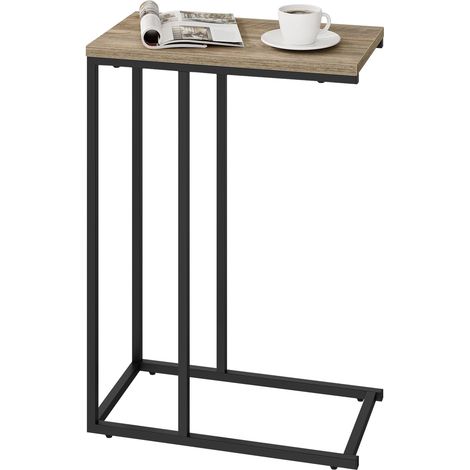 WOLTU Mesa consola, mesa de sofá, mesa de centro con soporte en forma de C, efecto madera gris