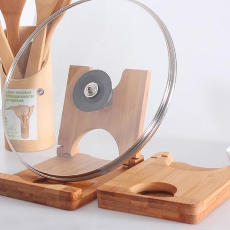 Égouttoir à couvercle en bambou, égouttoir à couvercle pliable, ustensiles de cuisine, plateau à couvercle (ensemble de 2 pièces) (1/5)