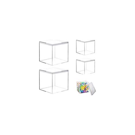 Petites Boîtes en Acrylique Avec Couvercle, 4 Pièces Boîtes Carrées en Acrylique Transparentes, Petite Boîte Carrée Transparente en Acryliques, pour Ranger des Bonbons, Bijoux (2 Tailles, 8CM+10CM) (1/5)