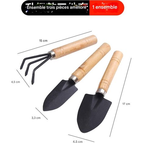 Ensemble d'outils de jardinage robustes 3 pièces  Manche en bois confortable, outils multifonctions pour jardin, balcon, potager et succulentes (1/5)