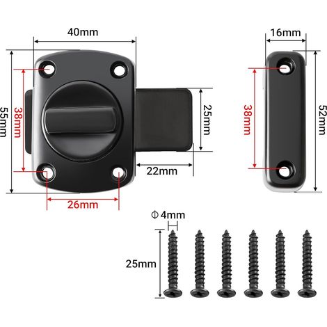 Shine Home Serrure de porte antivol  pour porte, fenêtre, armoire et Jardin, finition noir mat, alliage de zinc noir (1/5)