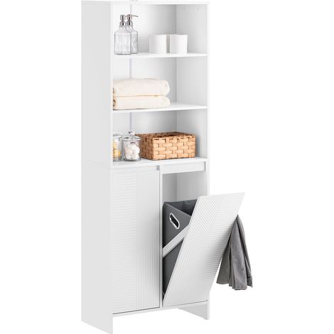 Armario Alto de Baño Ancho con Cesto para Ropa Sucia Mueble Columna Multifuncional con 2 Puertas 3 Estantes y 2 Cestos Blanco 60 x 30 x 171 cm BZR155-W SoBuy ES (1/5)