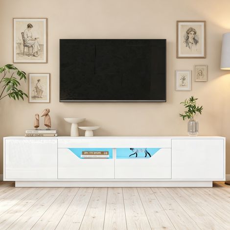 Meuble TV led blanc 180 cm - 2tiroirs 2 portes - Meuble de salon moderne - meuble télévision avec rangement (1/5)