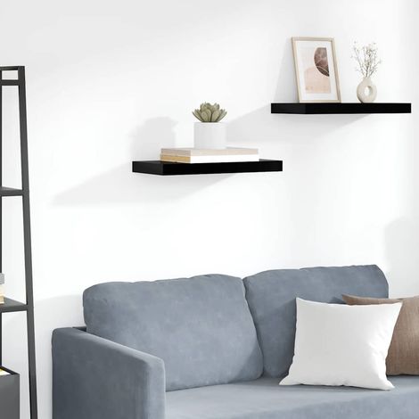 MAISON LA VIE Étagère murale - Étagère flottante Noir brillant 50x23x3,8 cm MDF