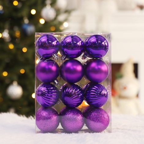 Boule De Décoration De Noël - 24 Pièces En Plastique Incassable - Diamètre 5 Cm - Pour Arbre À Noël Fenêtre Centre De Table Rampe - Violet (1/2)