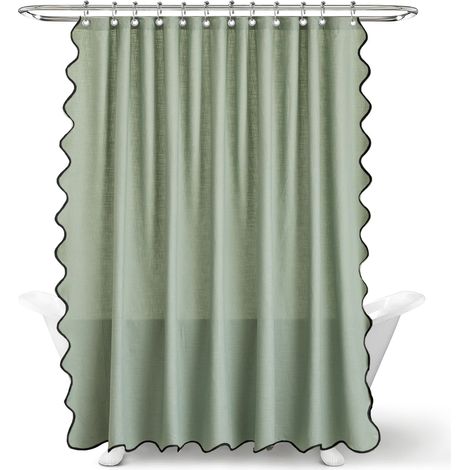 Tenda da doccia in finto lino ispessito - Tenda da doccia impermeabile per bagno - Tenda impermeabile - Bordo ondulato cationico (1/5)