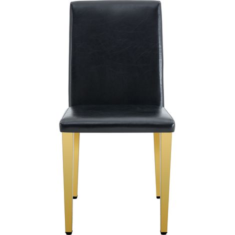 2er-Set minimalistische Esszimmerstühle aus schwarzem PU mit goldenen Metallbeinen (1/5)