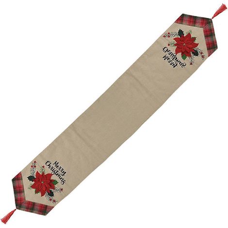 Fröhliche Weihnachten Tischläufer, rote Tischdecke mit Blumenmuster, Leinen-Ornament