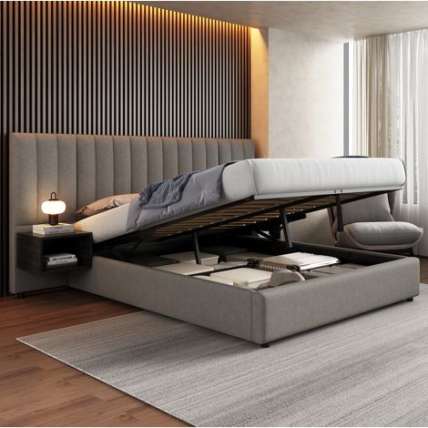 Letto matrimoniale contenitore 160x200 lino grigio nero DESVIAE (1/5)