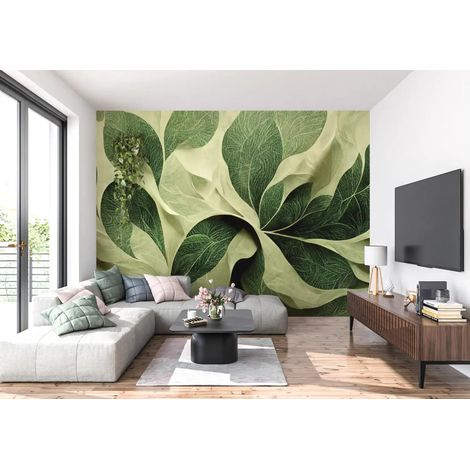 Papier Peint Feuillage - Grandes Feuilles en Relief - 150 x 250 cm (1/2)