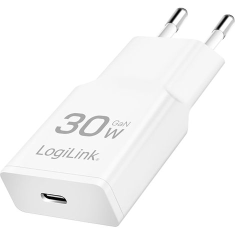 LogiLink USB-C GaN 30W PD-Wandladegerät Weiß Schnellladefunktion PPS