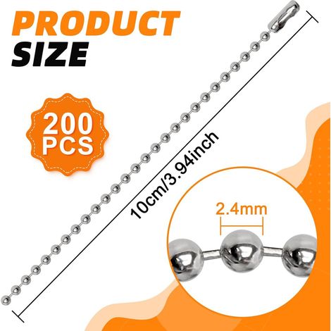Chaîne à billes en métal argenté, diamètre 2,4 mm, longueur 20 m, bobine de chaîne + 200 connecteurs (accessoires de bricolage) (1/5)