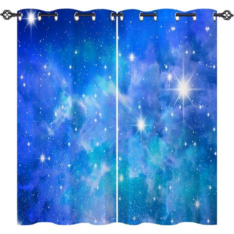 Rideau Occultant Espace Bleu Galaxie Nébuleuse Rideau Thermique Isolant Tenture Opaque à Oeillets Draperies Intérieurs pour Maison Chambre Salon 2 Panneaux L 77 x H 160 cm - 77L X 160H cm (2 Panneaux) (1/5)