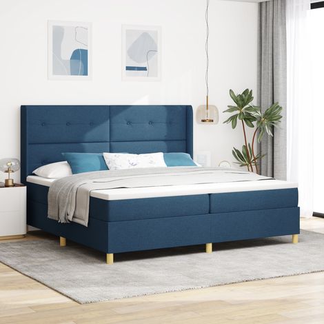 Box Spring Bed with LED Strip Lights Blue 200 x 200 cm Fabric vidaXL (1/5)