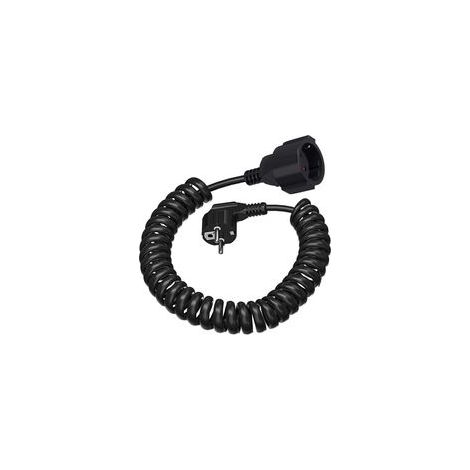Câble rallonge spiralé rétractable 0,6–2 m, IP20, 230 V / 16 A, 3 × 1,0 mm², fiche et prise type Schuko, noir (1/5)