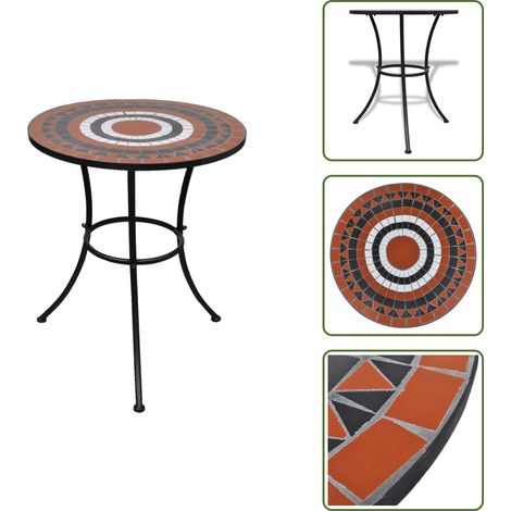 Table de bistro Terre cuite et blanc 60 cm Mosaïque - Table De Jardin - Table D'appoint - Table En Céramique - Mobilier De Jardin - Décoration Extérieur