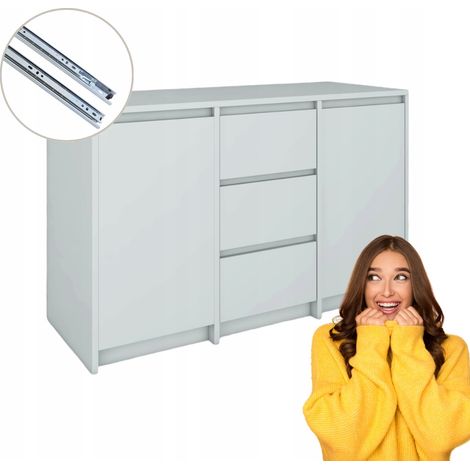 Cómoda 3 Cajones y 2 Puertas Gris Claro Frentes Sin Tiradores 120x75, 2x43 cm (1/5)