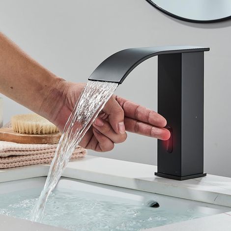Robinet salle de bain sans contact avec capteur automatique mélangeur de pique et de lavabo avec 1 trou (1/5)