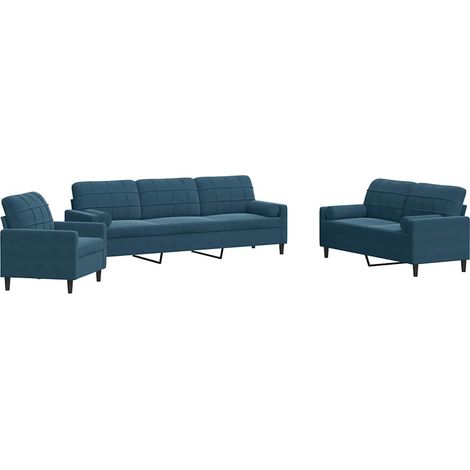 Maison Exclusive - Set di Divani 3 pz con Cuscini e Rinforzi Blu in Velluto