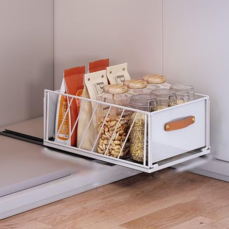 1Tiroir Coulissant Cuisine, 40x30x16CM Organiseurs de Placards, pas Besoin de Percer Panier Coulissant Cuisine pour Rangement Dressing (1/5)