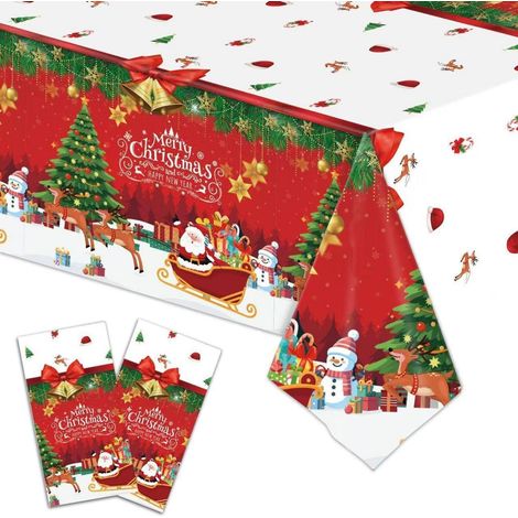 Lot de 2 sets de table de Noël 274x137cm Rouge Blanc avec motif de Noël