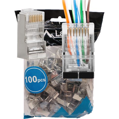 Netzwerkstecker LAN-Stecker RJ45-Durchgangsstecker Cat.6 FTP 100 Stück (1/4)