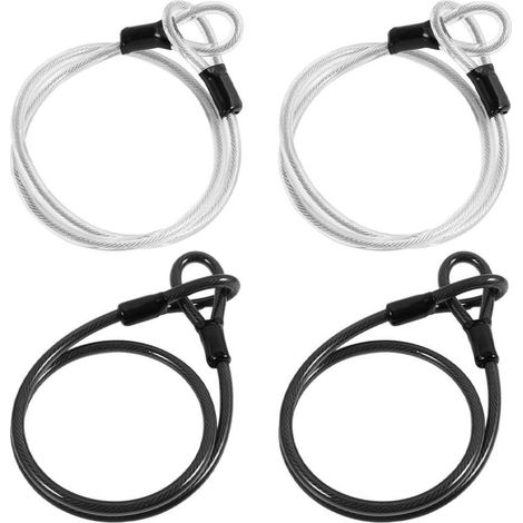 4x Stahlseil mit Ösen, 1m x 3mm, Schwarz & Silber, Sicherheitskabel