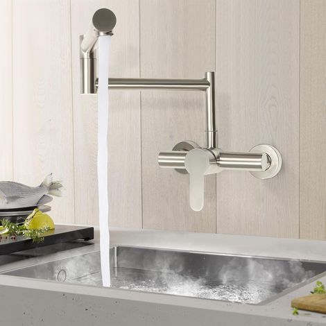 Küchenarmatur Wandmontage 360° Drehbar Wasserhahn Küche Wandmontage Faltbar Einhebelmischer Wand Küchenarmatur Spültischarmatur Messing Küchen Wasserhahn (1/5)
