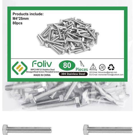 80X VIS HEXAGONALES EN ACIER INOXYDABLE 304 M4X25 FILETAGE COMPLET (1/5)