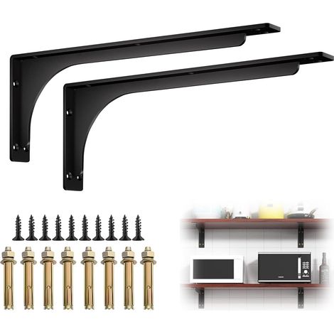 Lot de 2 supports d'étagère, pour charges lourdes, angle droit à 90°, pour la maison, la cuisine, l'atelier, les jardins (400 x 144 mm) (1/5)
